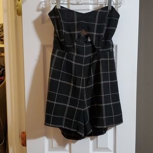 Strapless Black Plaid Romper with Keyhole